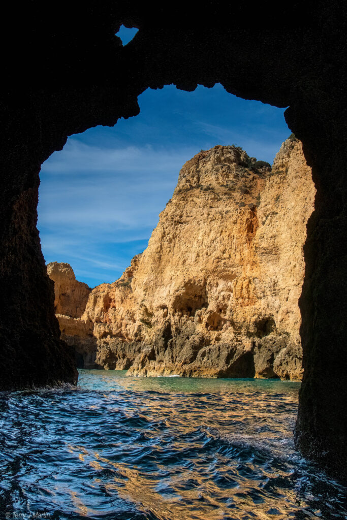 A photo from inside a cave near Ponta da Piedade, Portugal