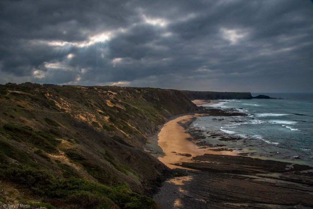 A cloudly landscape of the coast near Rota Vicentina, Portugal