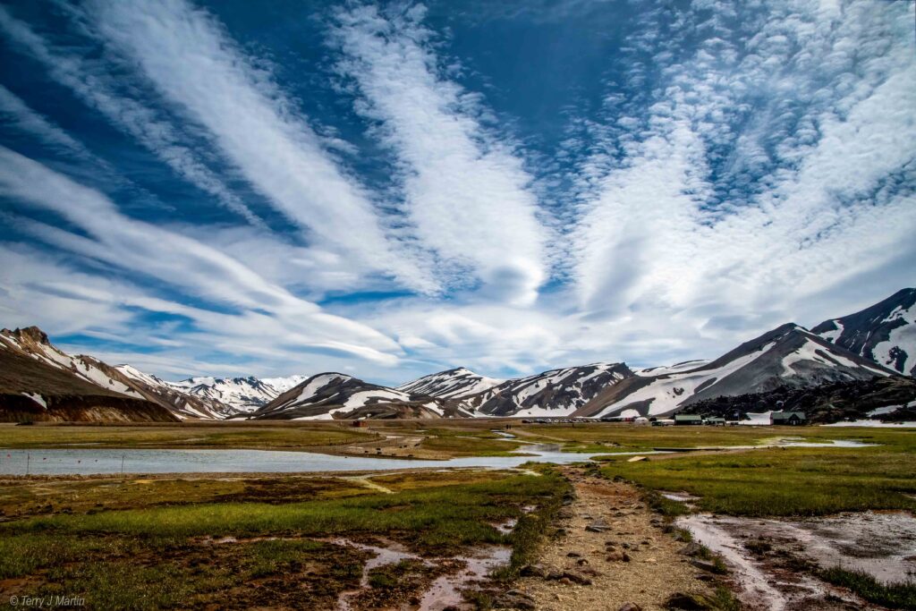 Speckled clouds overlooking the mountains of Landmannalaugar, Iceland