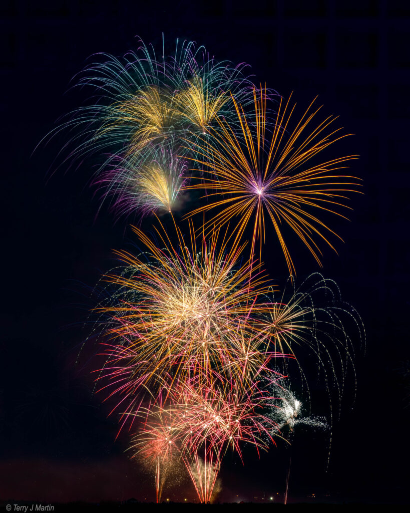 A large cluster of fireworks