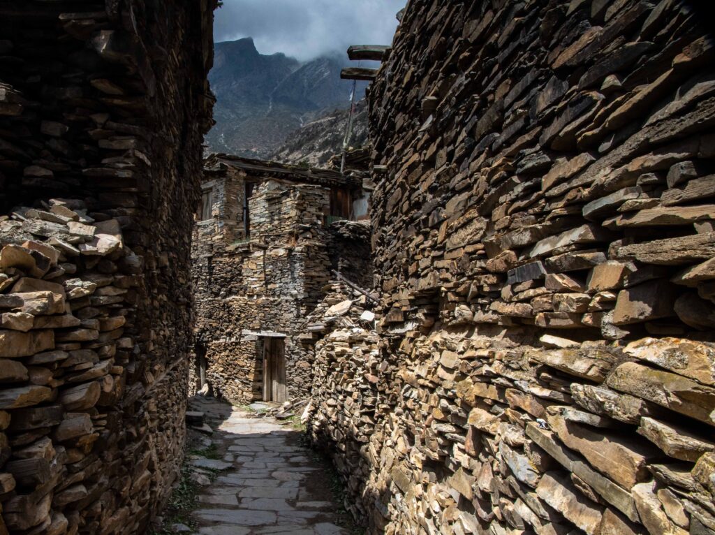 Buildings made of stacked stones in an Annapurna town