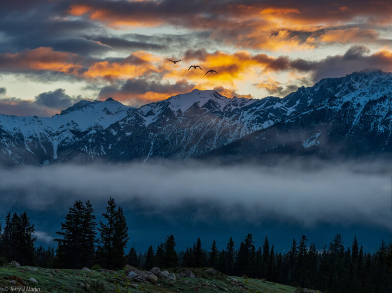 Sunrise peeking from the mountains at Jasper, Canada