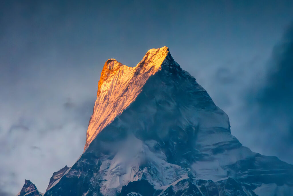 The peak of Machapuchare (Sacred Fishtail Mountain)