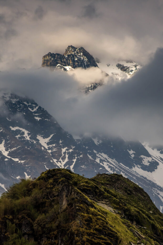 A view of the clouds surrounding the mountains on the Mardi Himal Trek