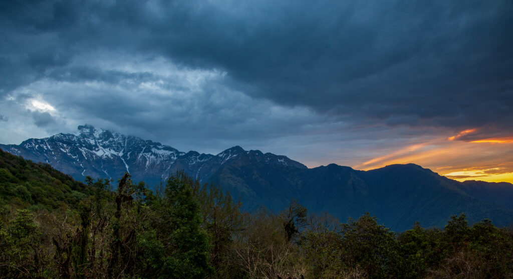 The mountains seen from the Mardi Himal Trek at sunset